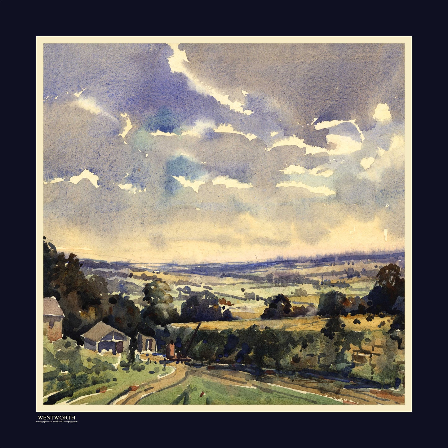 The Sunlit Hills' Silk Scarf: Midnight & Primrose