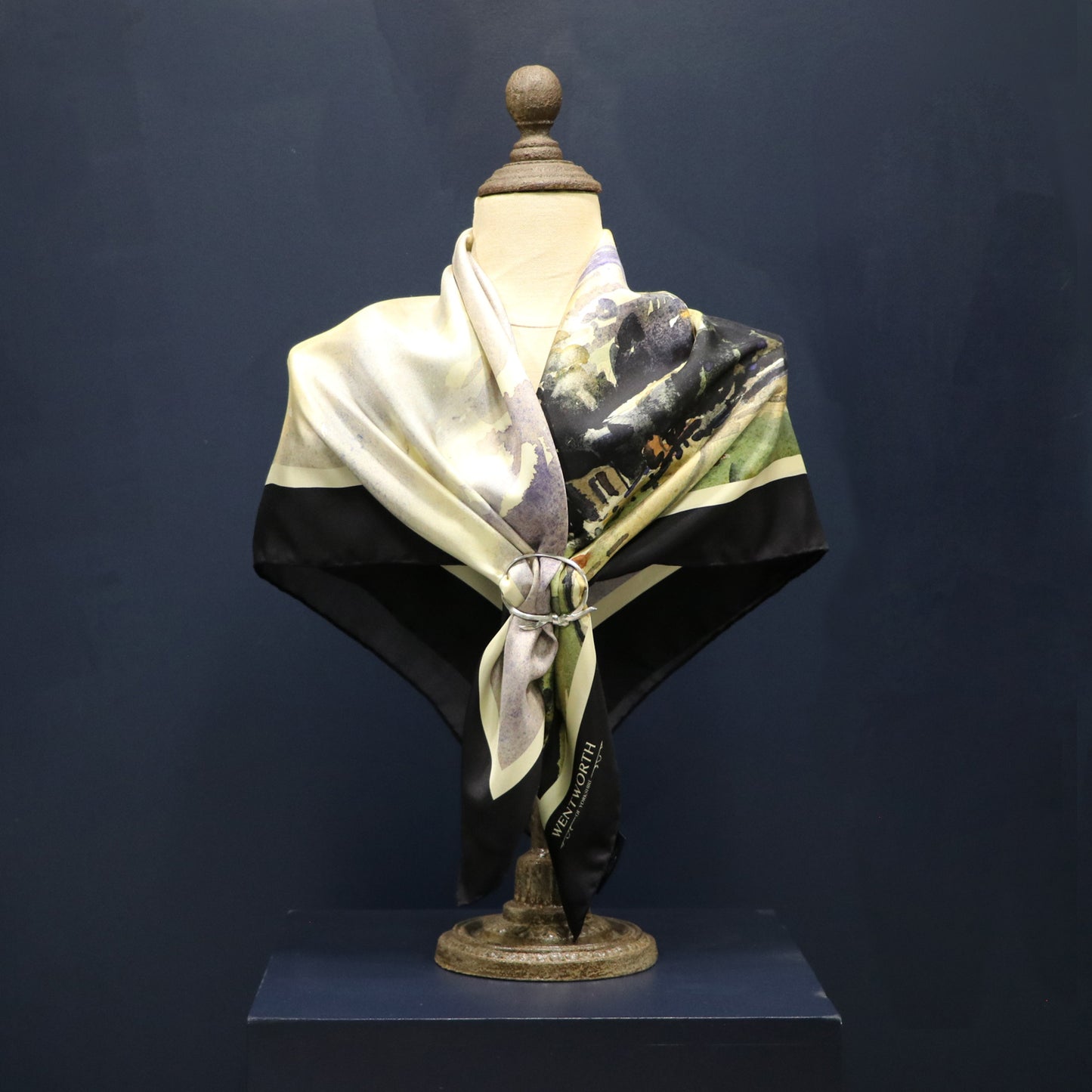 The Sunlit Hills' Silk Scarf: Midnight & Primrose