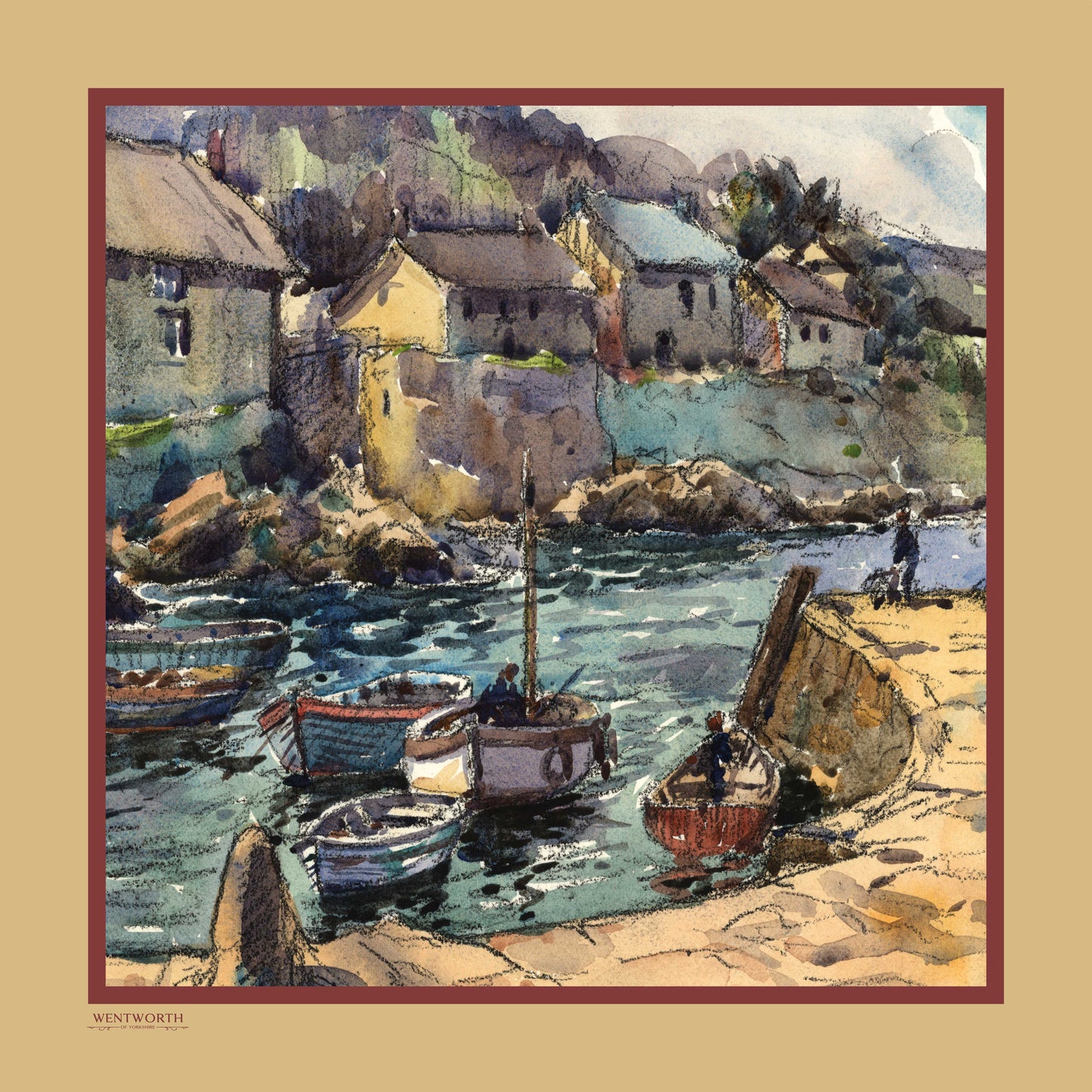 Leaving the Harbour' Silk Scarf: Sunkissed Sands & Redwood