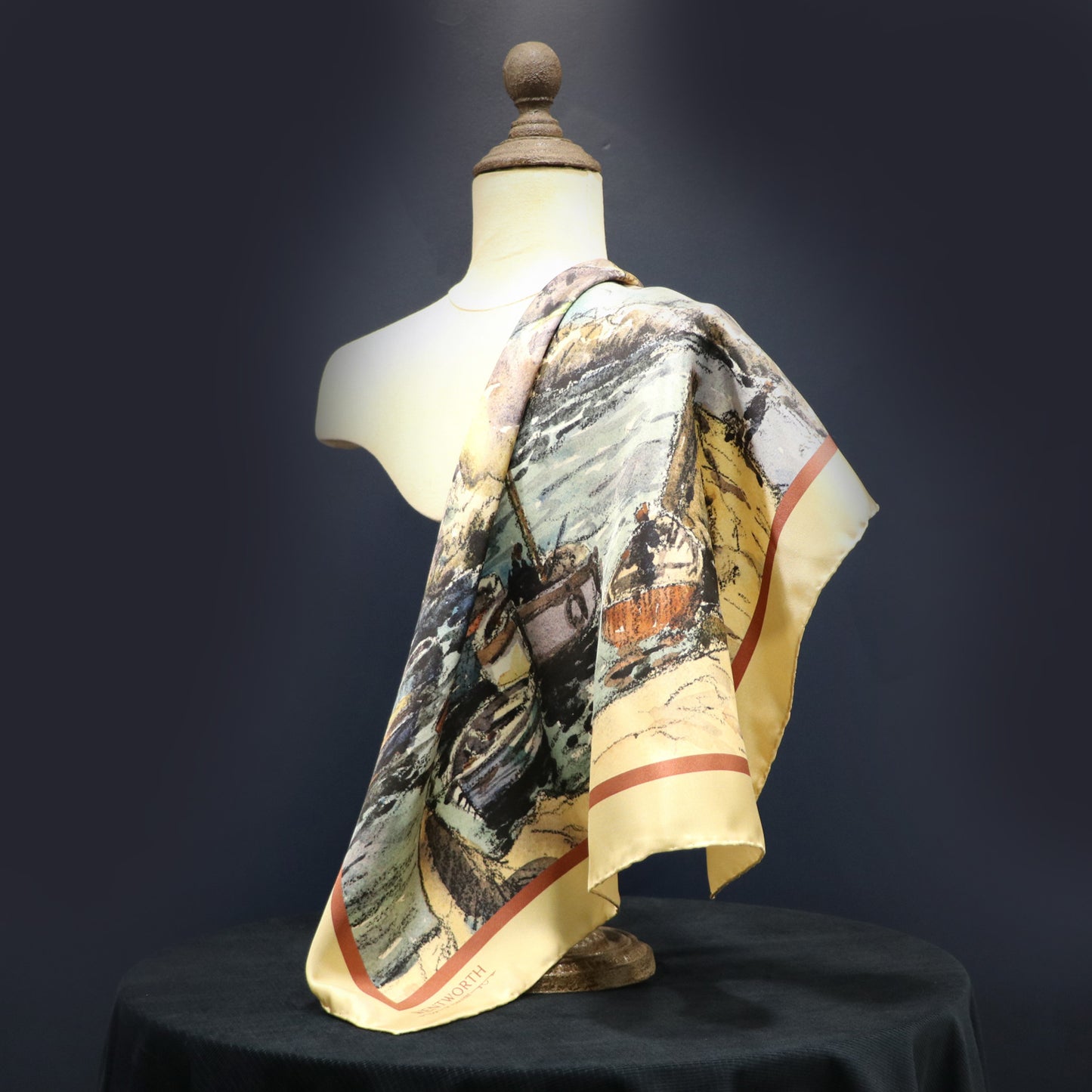Leaving the Harbour' Silk Scarf: Sunkissed Sands & Redwood