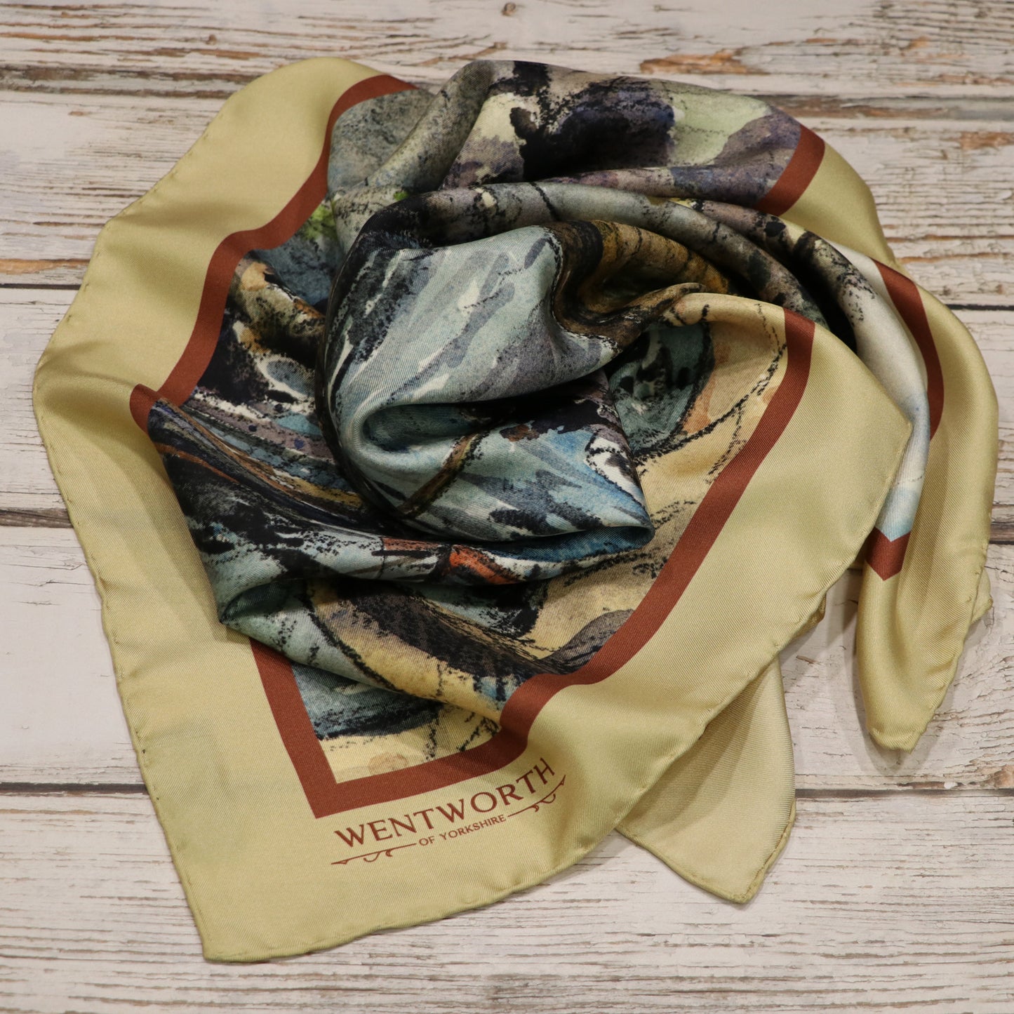 Leaving the Harbour' Silk Scarf: Sunkissed Sands & Redwood