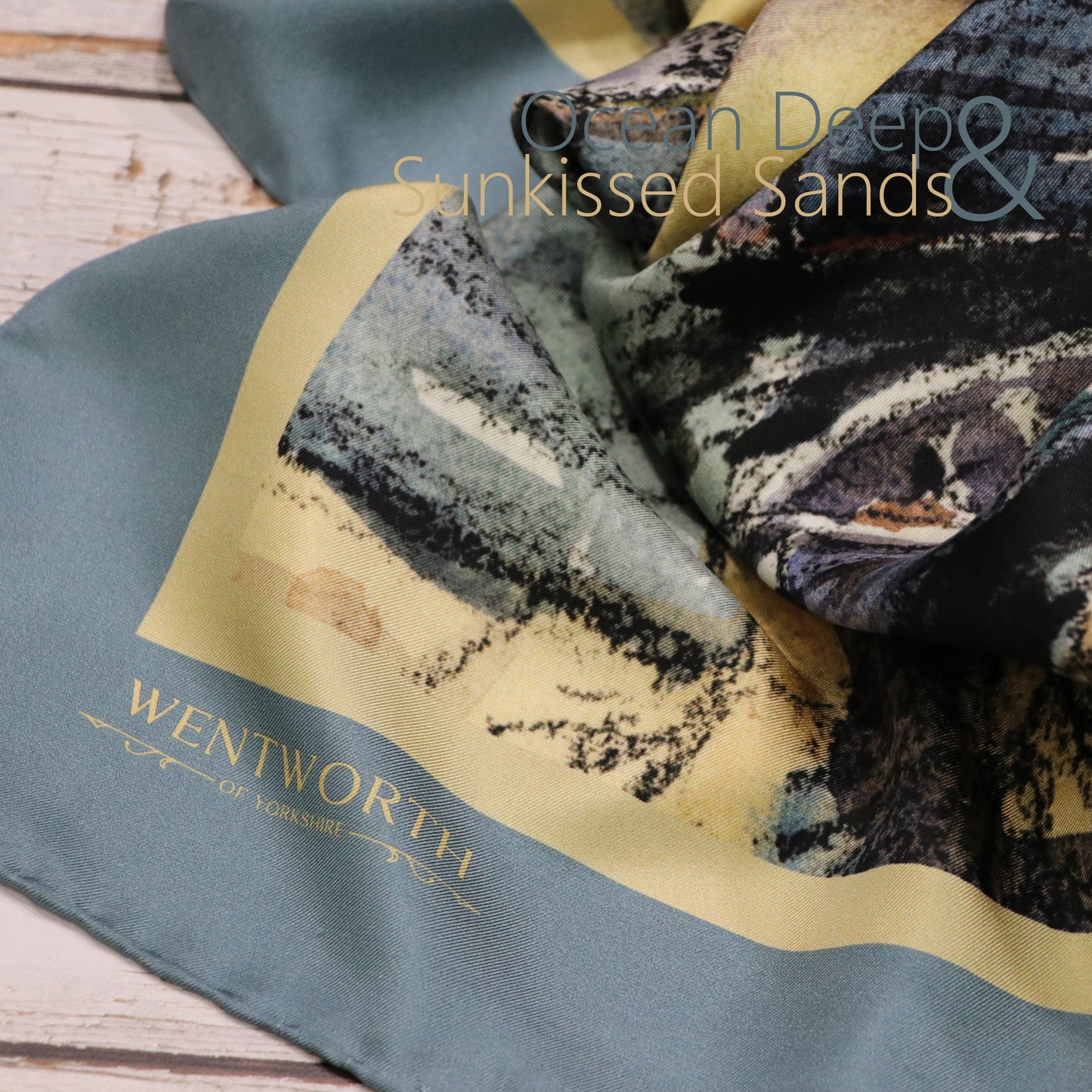 'Leaving the Harbour' Silk Scarf: Ocean Deep & Sunkissed Sands
