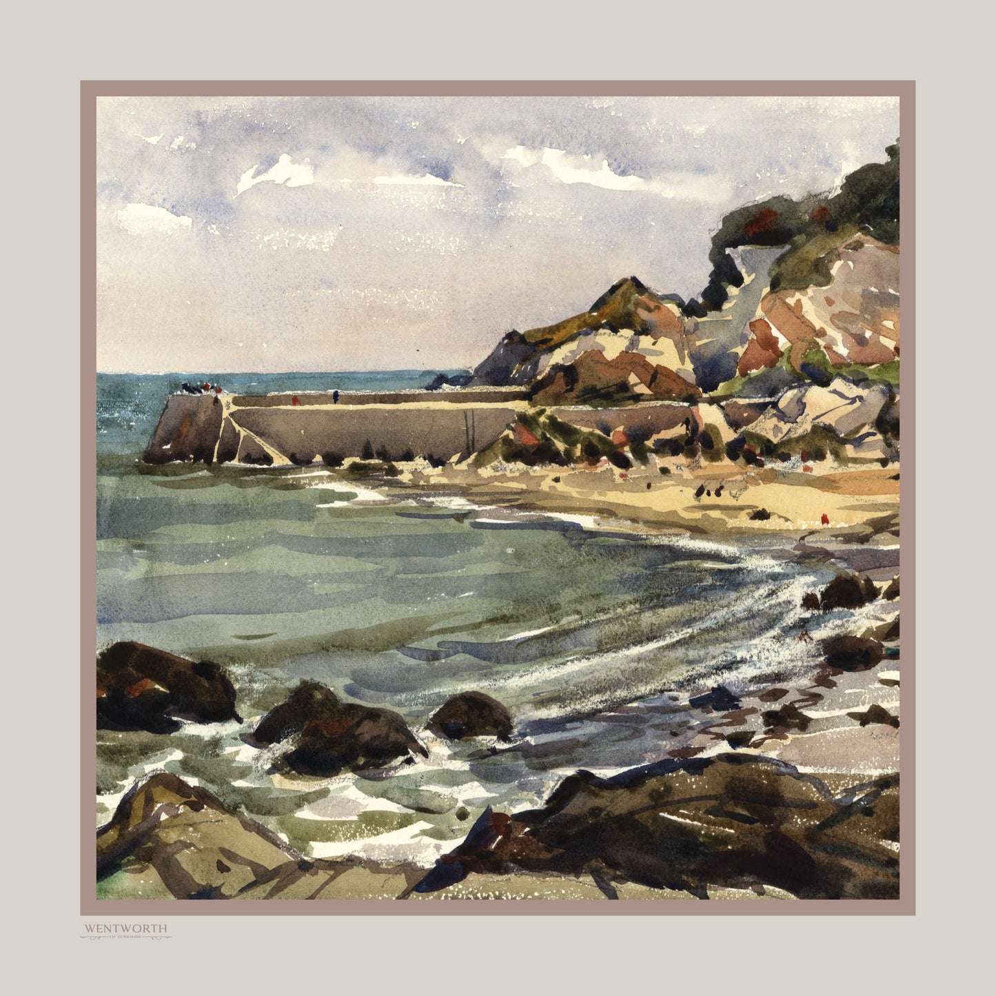 Quayside in the Bay' Silk Scarf: Spring Rain & Dusky Rose