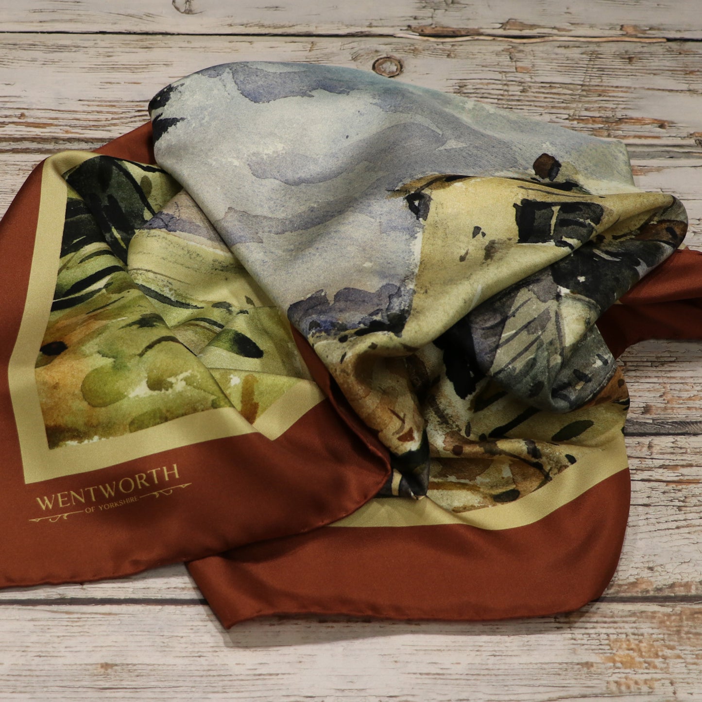 Summer Days on the Farm' Silk Scarf: Redwood & Sunkissed Sands