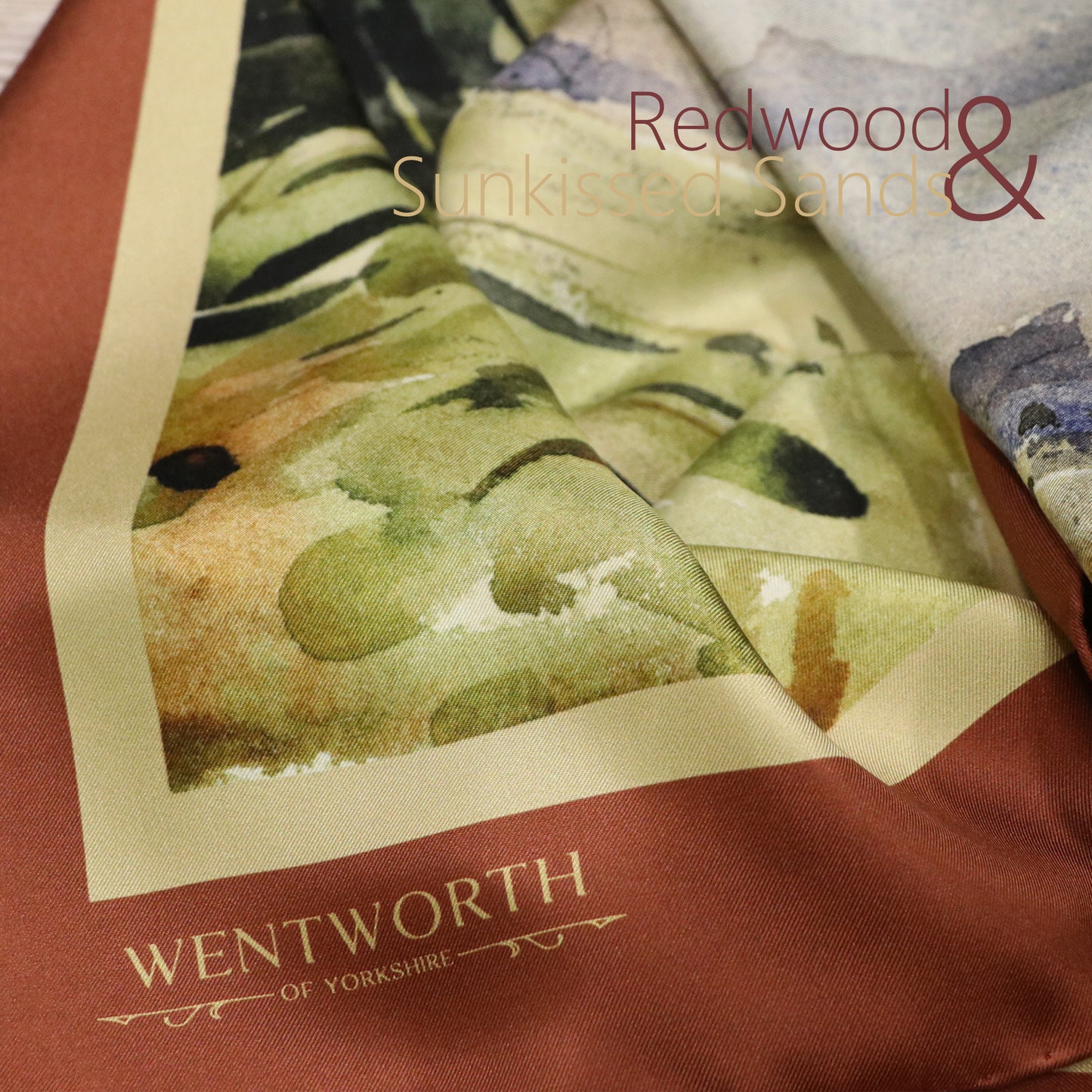Summer Days on the Farm' Silk Scarf: Redwood & Sunkissed Sands