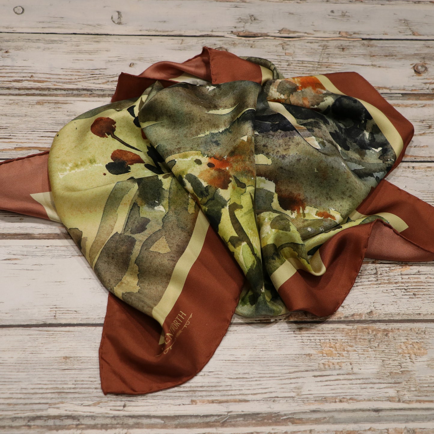 The Artist's Garden' Silk Scarf: Redwood & Sunkissed Sands