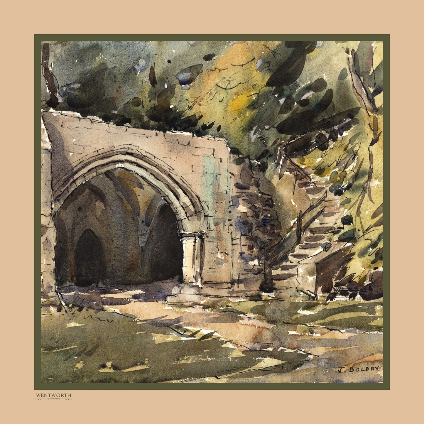 The Monks' Steps' Silk Scarf: Cream Fudge & Rosemary