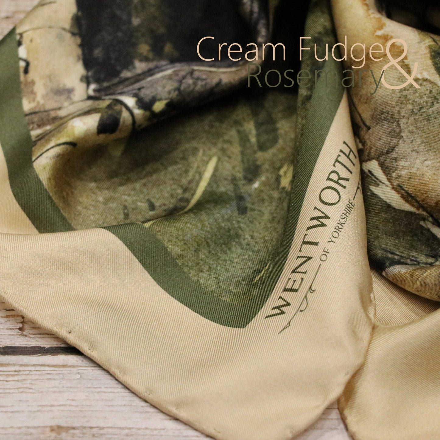 The Monks' Steps' Silk Scarf: Cream Fudge & Rosemary