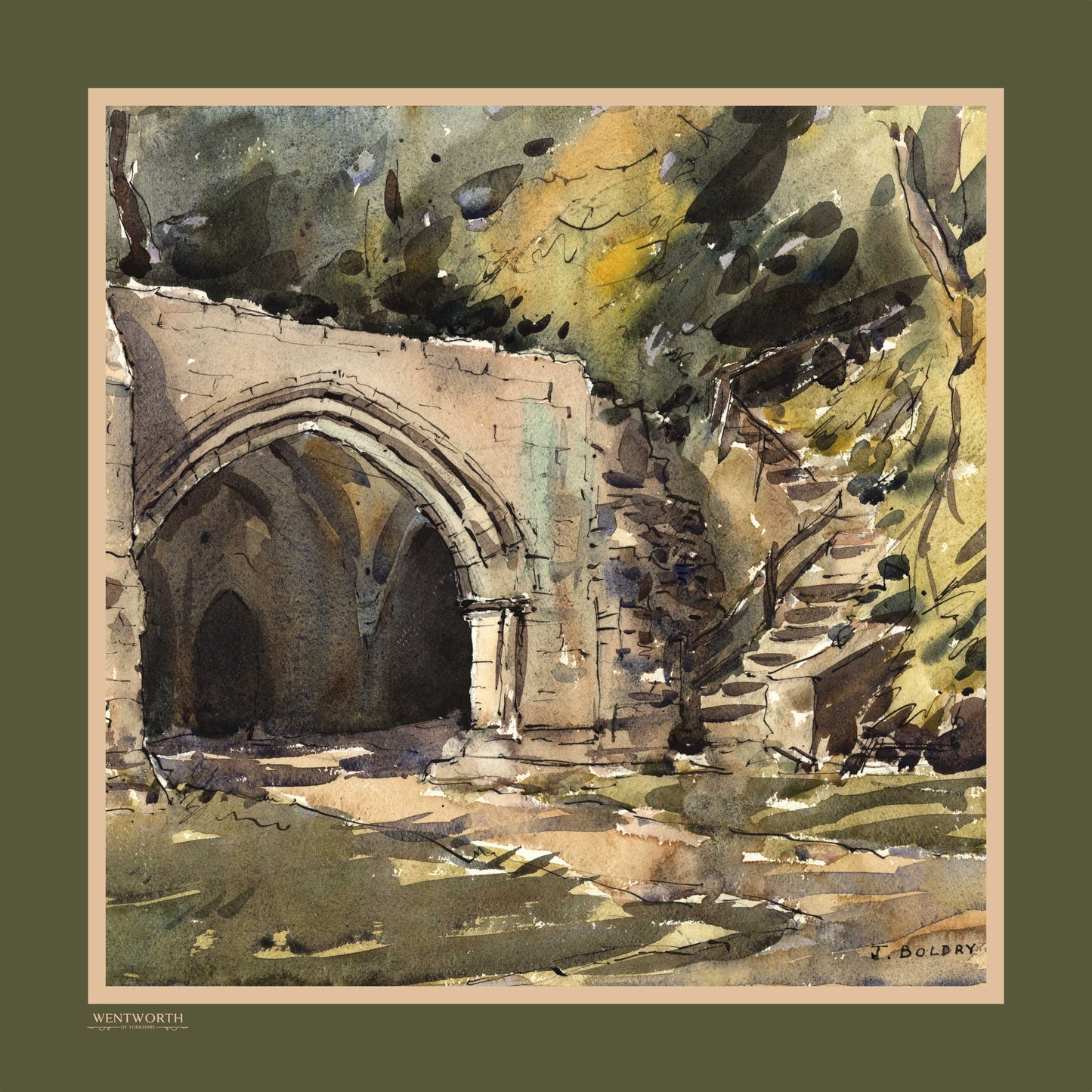 The Monks' Steps' Silk Scarf: Rosemary & Cream Fudge