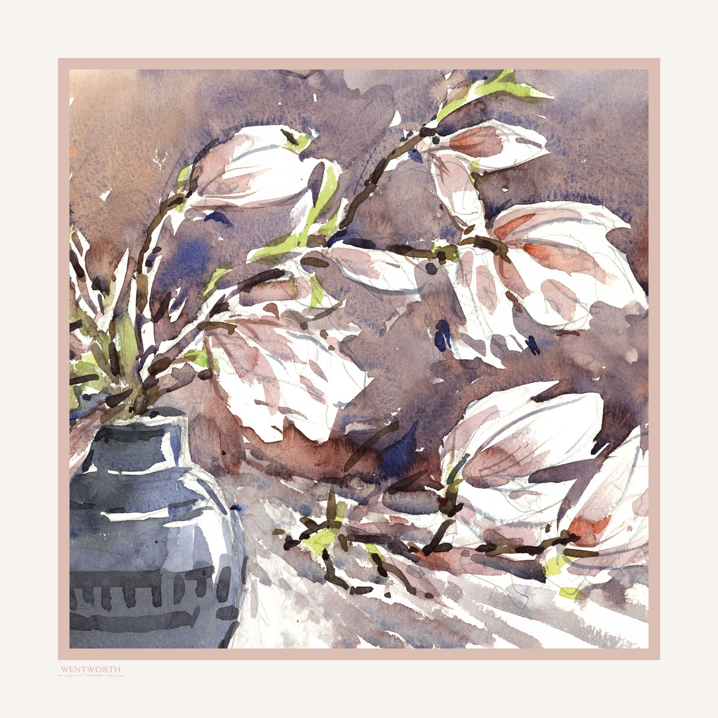Springtime Elegance' Silk Scarf: Oyster & Vintage Rose