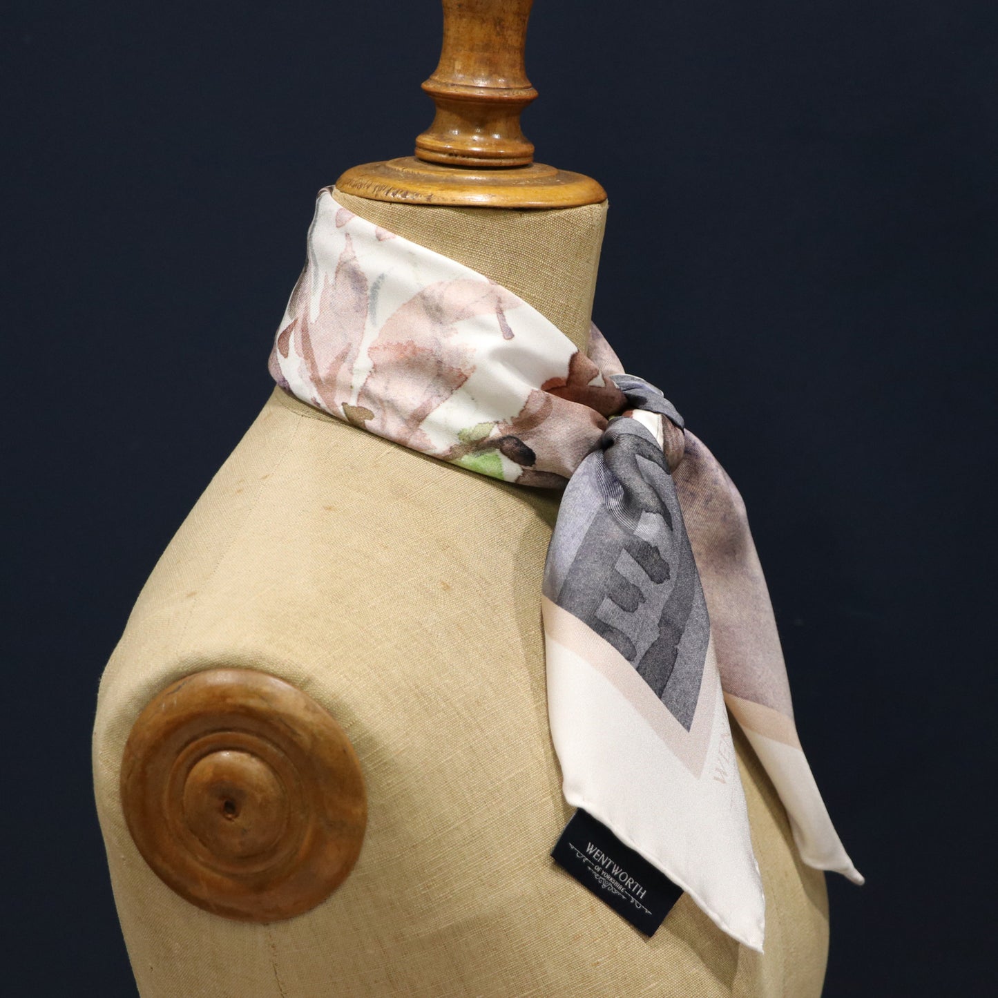 Springtime Elegance' Silk Scarf: Oyster & Vintage Rose