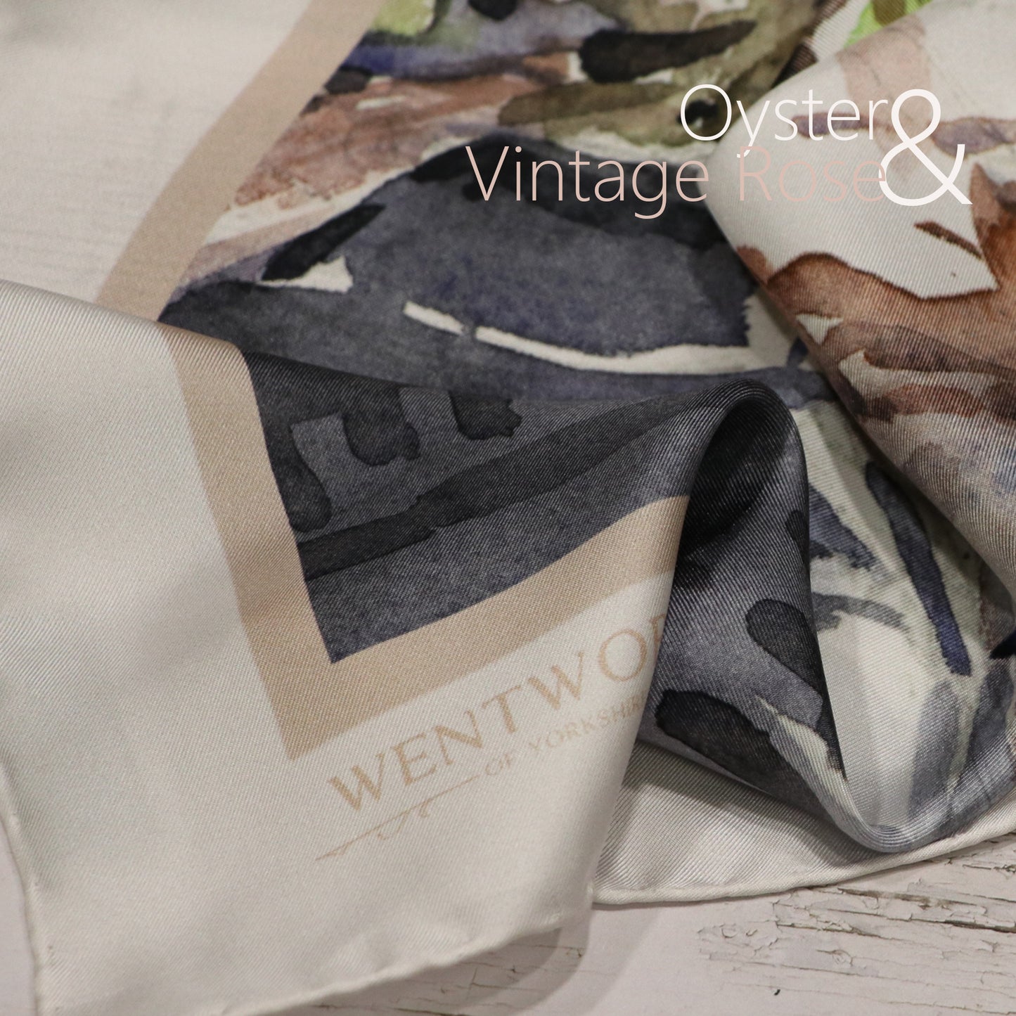 Springtime Elegance' Silk Scarf: Oyster & Vintage Rose