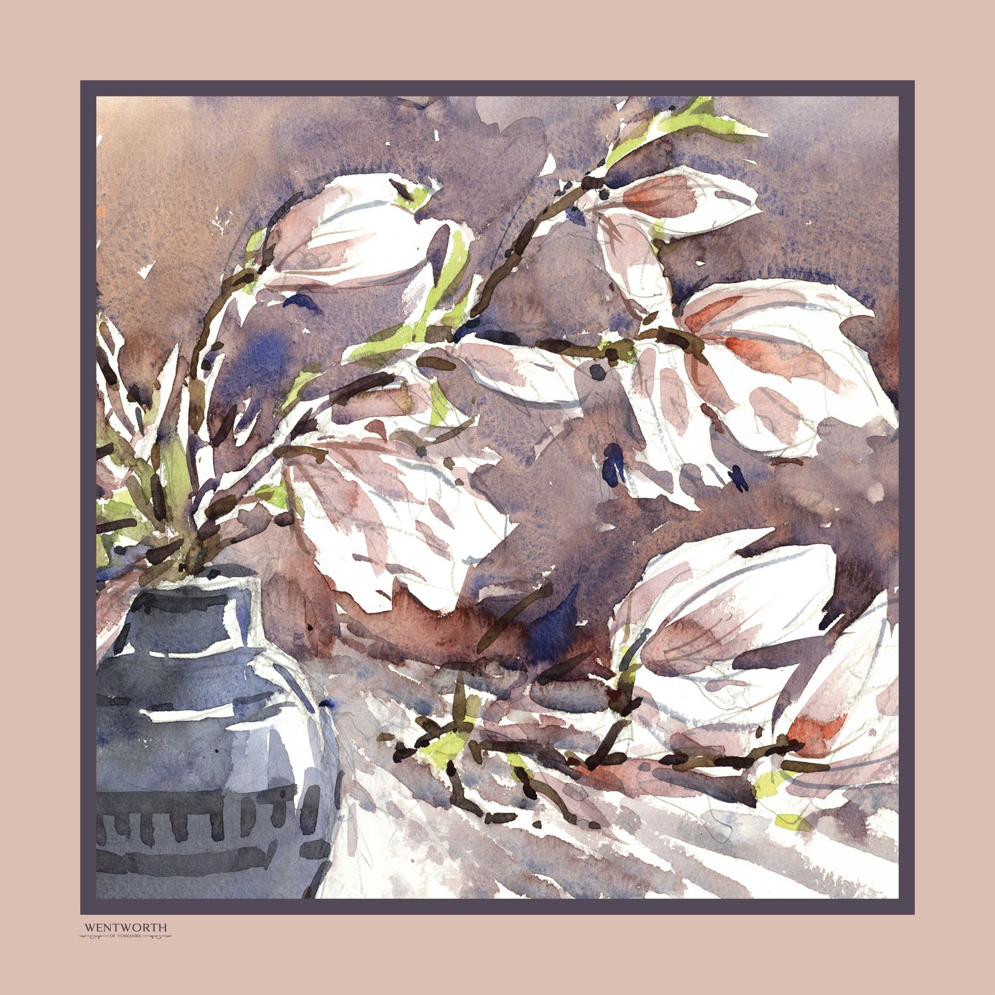 Springtime Elegance' Silk Scarf: Vintage Rose & Dusty Lavender
