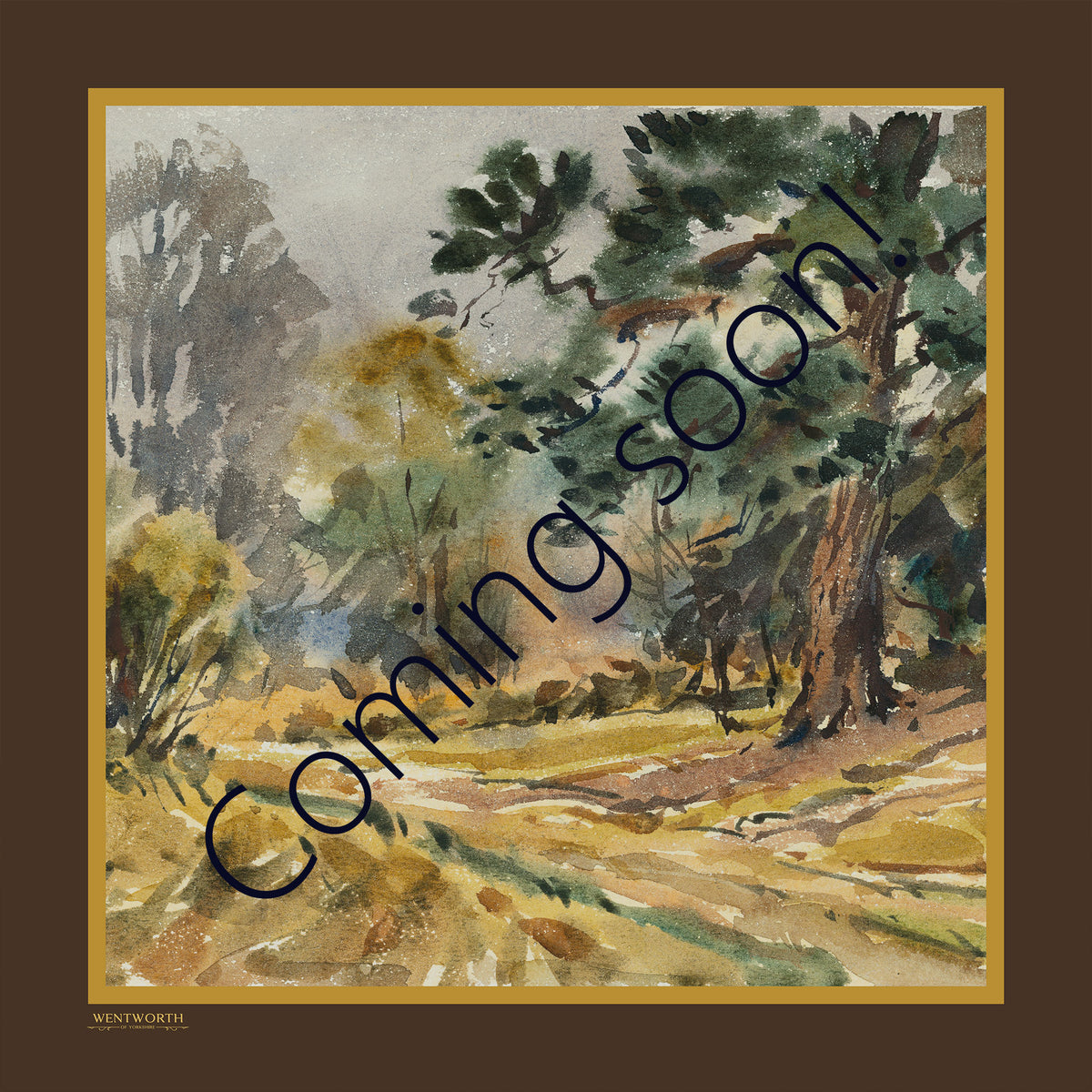 'The Woodland Way' Silk Scarf: Deep Earth & Golden Ochre 900x900mm