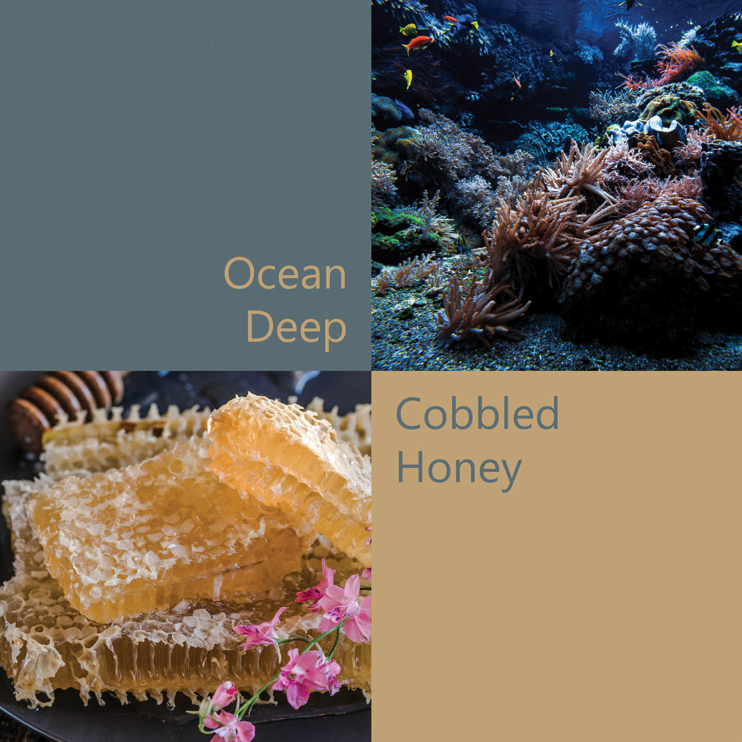 'An Afternoon Stroll' Silk Scarf; Ocean Deep & Cobbled Honey, 650x650mm
