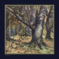 'Autumn-tinged Woodland' Silk Scarf; Midnight & Moss 650x650mm