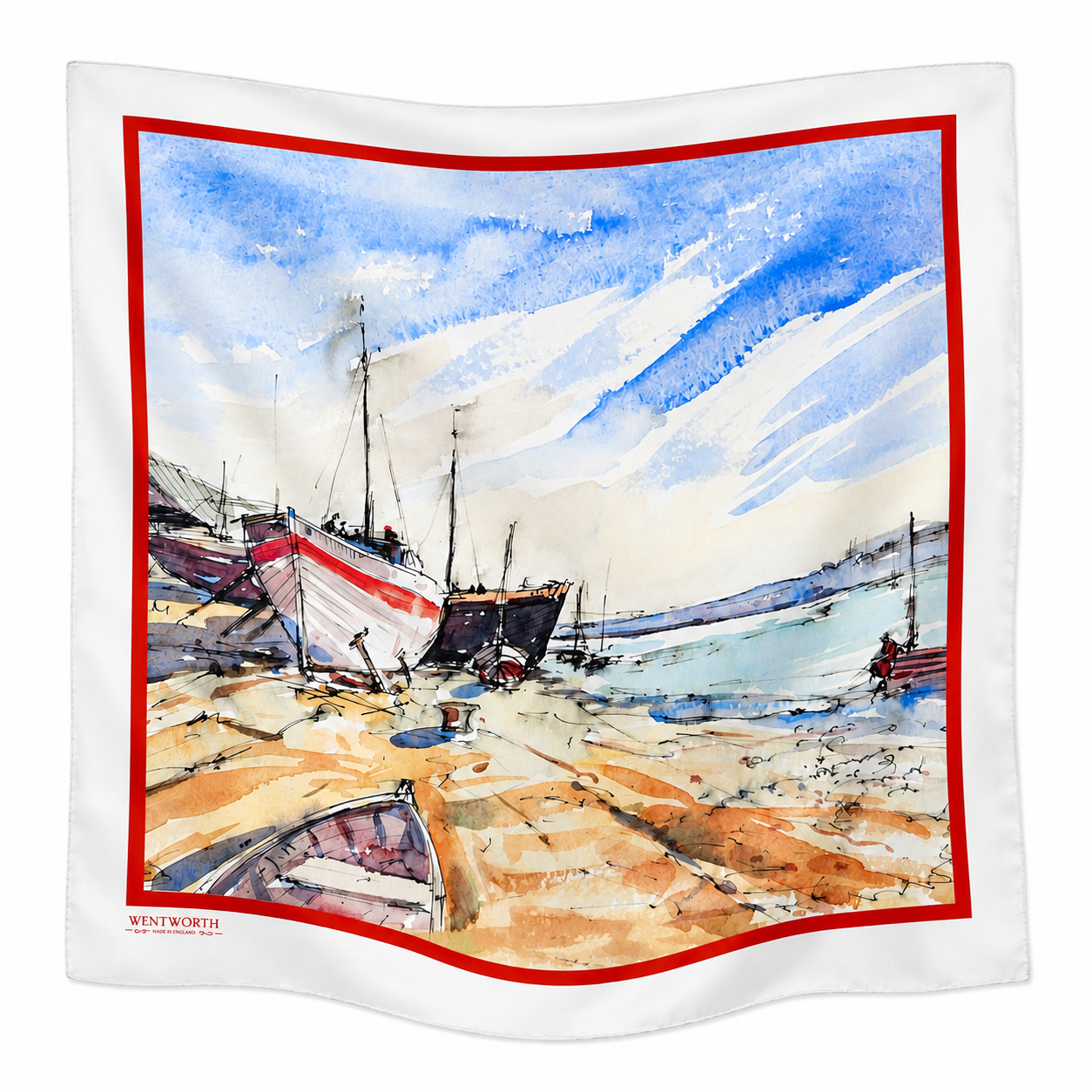 'Down by the Boatyard' Silk Scarf: Oyster & Burnt Sienna, 900x900mm