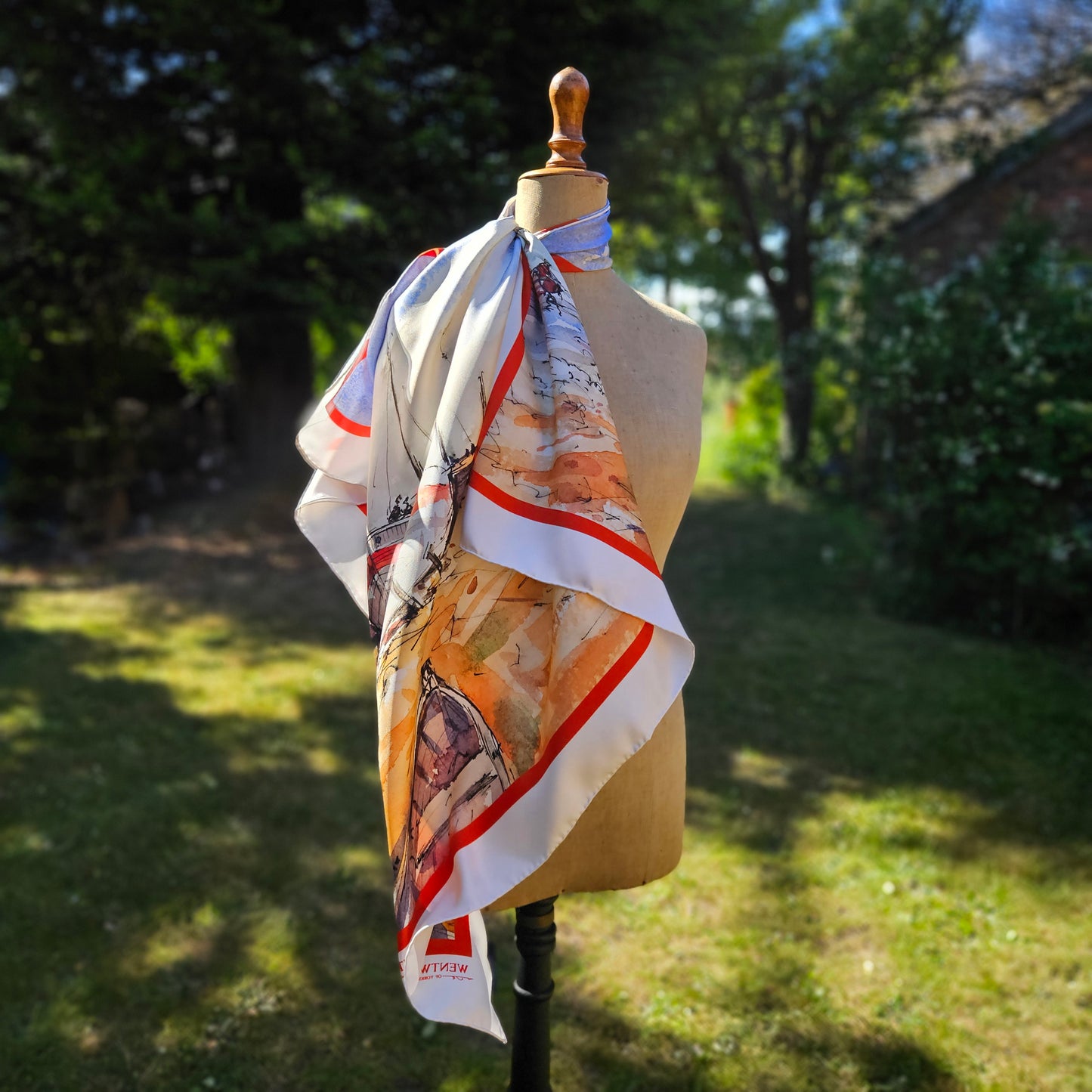 'Down by the Boatyard' Silk Scarf: Oyster & Burnt Sienna, 900x900mm