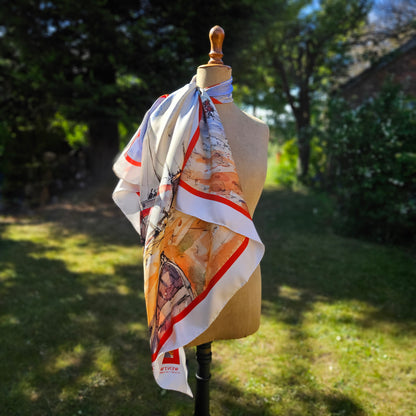'Down by the Boatyard' Silk Scarf: Oyster & Burnt Sienna, 900x900mm