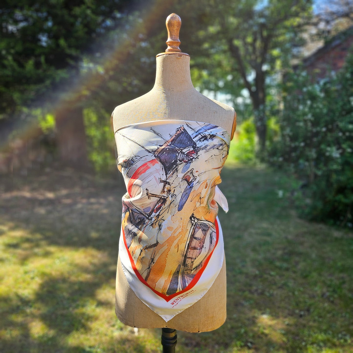 'Down by the Boatyard' Silk Scarf: Oyster & Burnt Sienna, 900x900mm