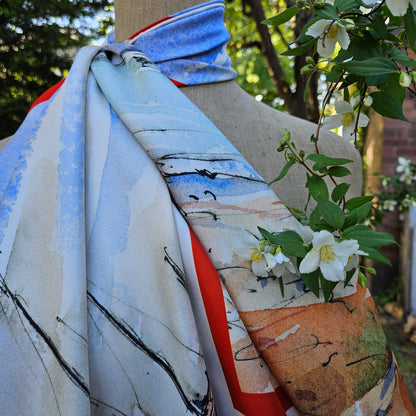 'Down by the Boatyard' Silk Scarf: Oyster & Burnt Sienna, 900x900mm