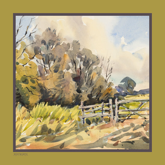 'The Gateway to Spring' Silk Scarf; Chartreuse & Storm, 650x650mm