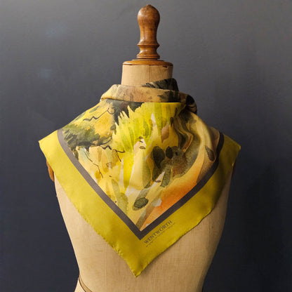 'The Gateway to Spring' Silk Scarf; Chartreuse & Storm, 650x650mm