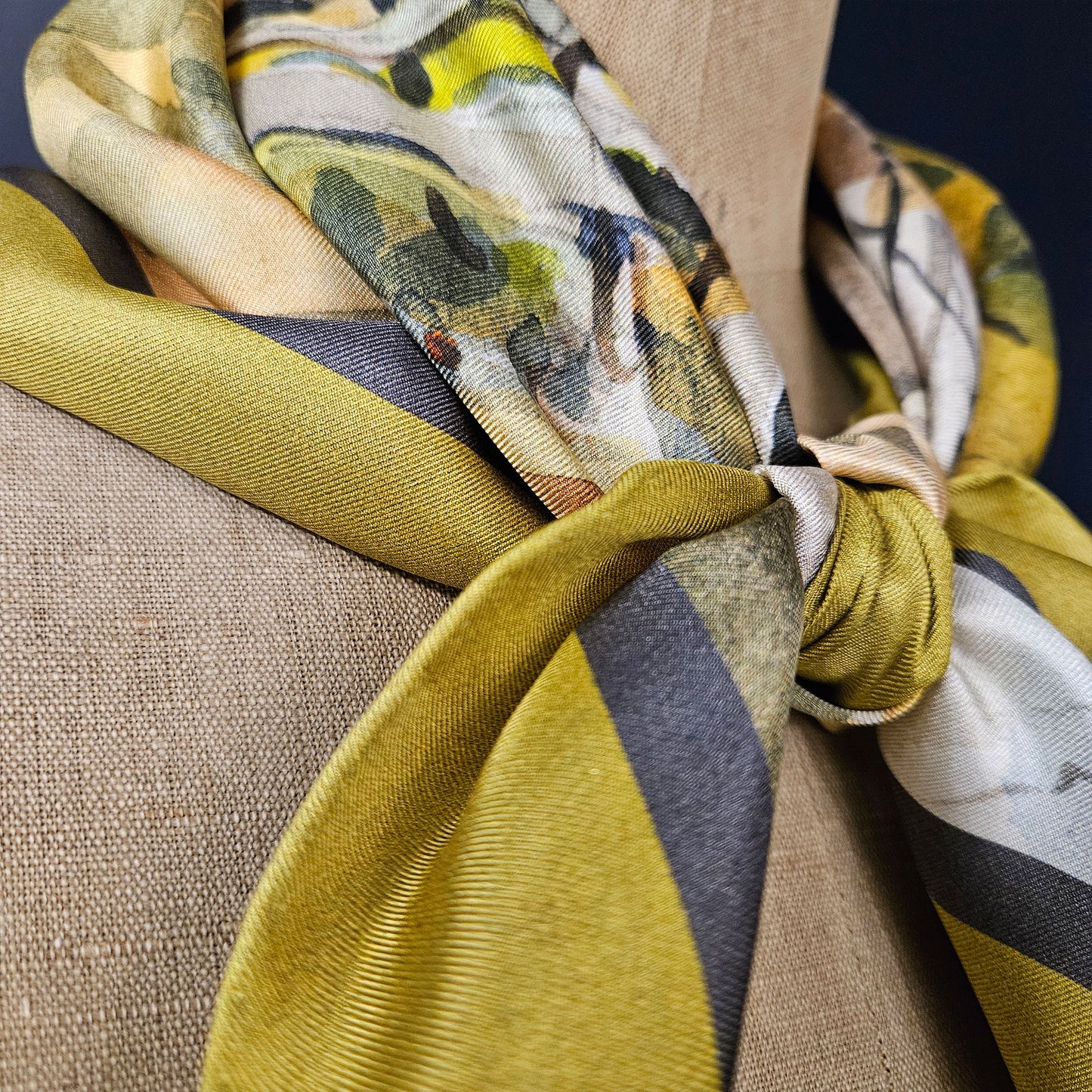 'The Gateway to Spring' Silk Scarf; Chartreuse & Storm, 650x650mm