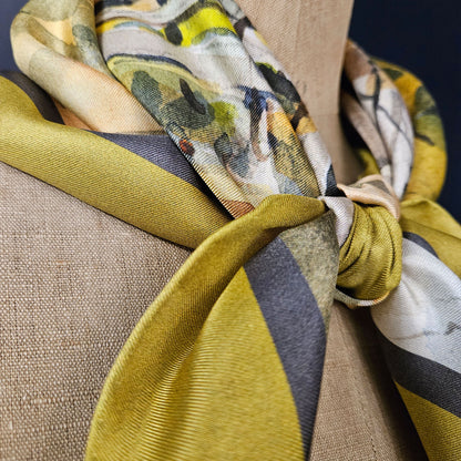 'The Gateway to Spring' Silk Scarf; Chartreuse & Storm, 650x650mm