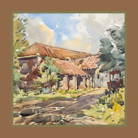 'Sunshine After Rain' Silk Scarf; British Tan & Moss, 900x900mm