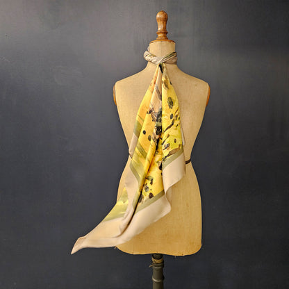 'Farmstead in the Hills' Silk Scarf; Almond & Weathered Olive, 900x900mm