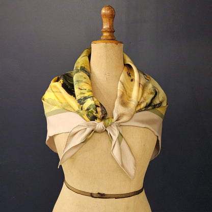 'Farmstead in the Hills' Silk Scarf; Almond & Weathered Olive, 900x900mm