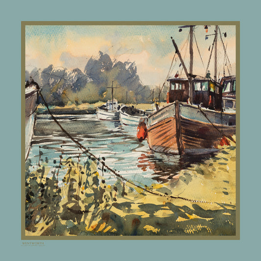 'Anchored in the Sunlight' Silk Scarf: Sea Mineral & Moss, 900x900mm