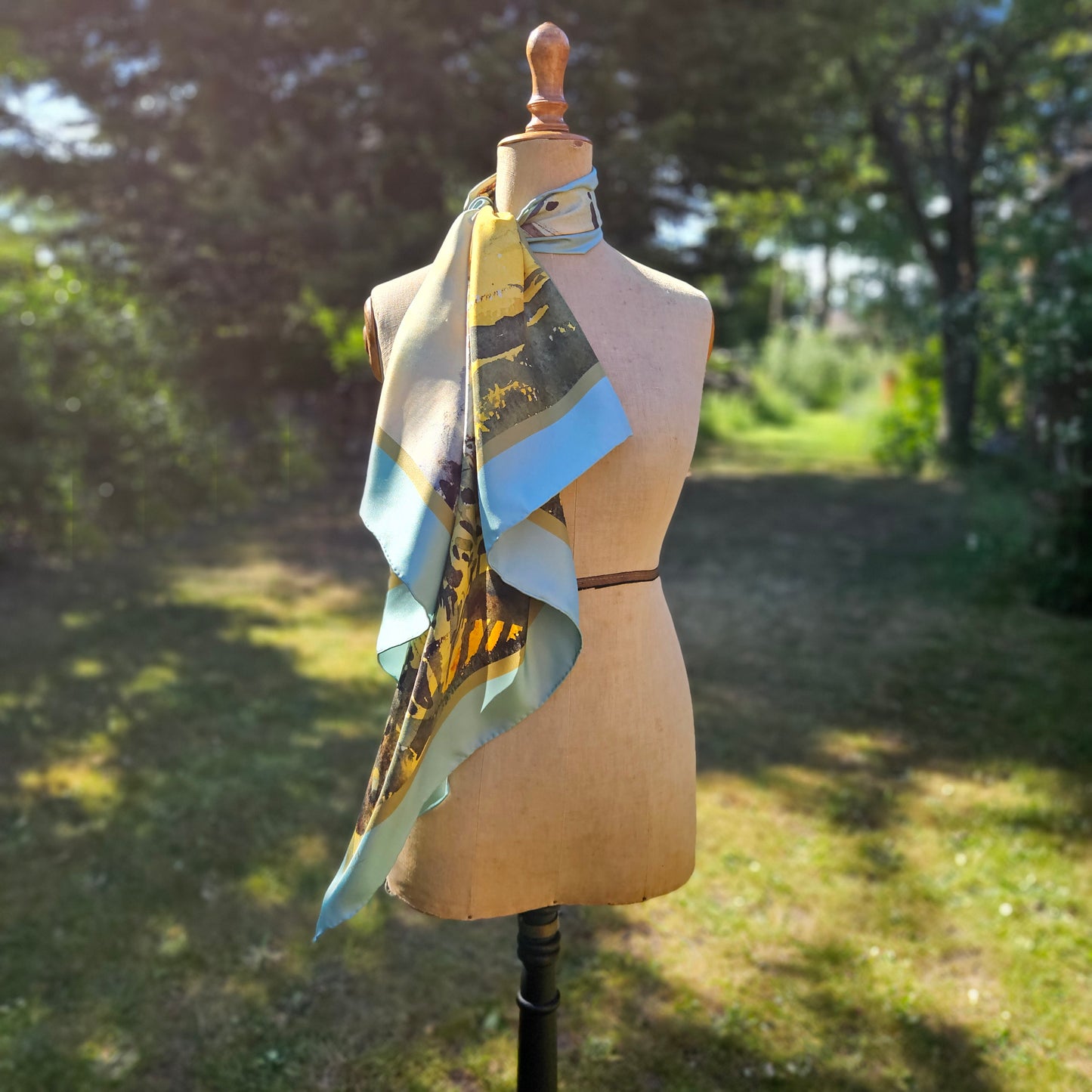 'Anchored in the Sunlight' Silk Scarf: Sea Mineral & Moss, 900x900mm