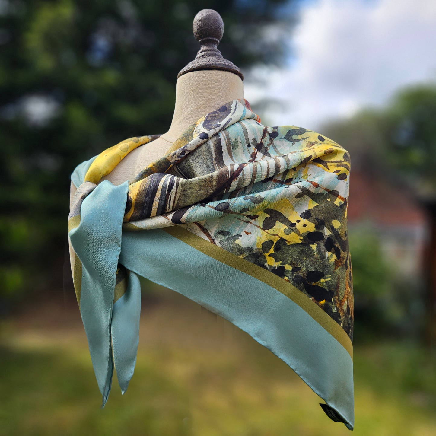 'Anchored in the Sunlight' Silk Scarf: Sea Mineral & Moss, 900x900mm