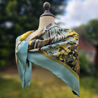 'Anchored in the Sunlight' Silk Scarf: Sea Mineral & Moss, 900x900mm