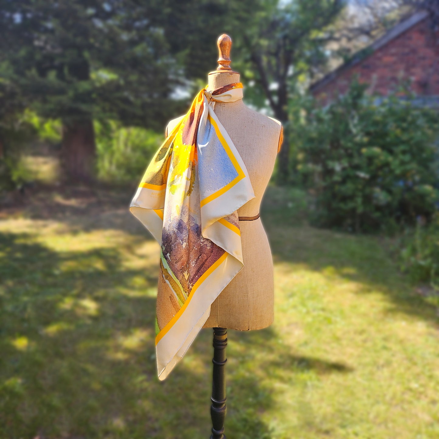 'Fresh from the Field' Silk Scarf; Clotted Cream & Bergamot, 900x900mm