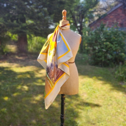 'Fresh from the Field' Silk Scarf; Clotted Cream & Bergamot, 900x900mm