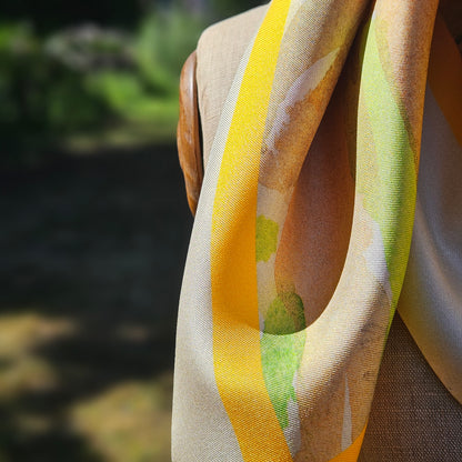 'Fresh from the Field' Silk Scarf; Clotted Cream & Bergamot, 900x900mm