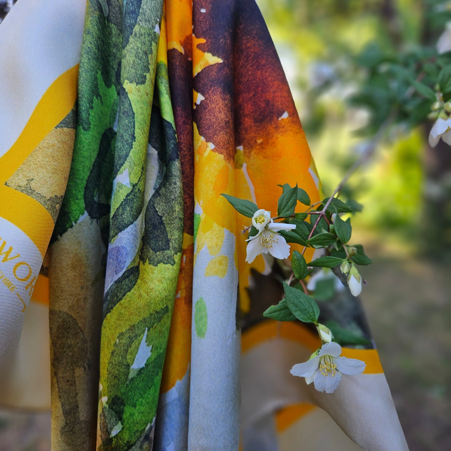 'Fresh from the Field' Silk Scarf; Clotted Cream & Bergamot, 900x900mm