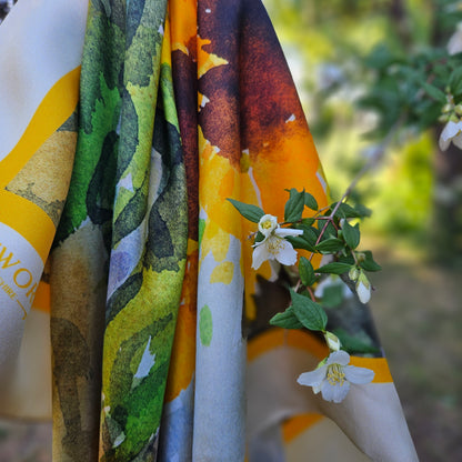 'Fresh from the Field' Silk Scarf; Clotted Cream & Bergamot, 900x900mm