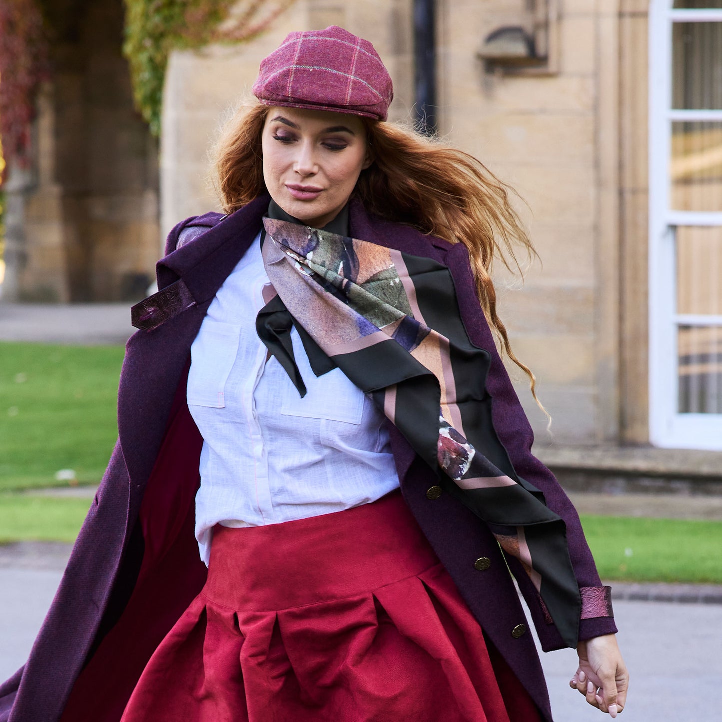 'Winter's Rose' Silk Scarf: Wild Holly & Dusky Rose