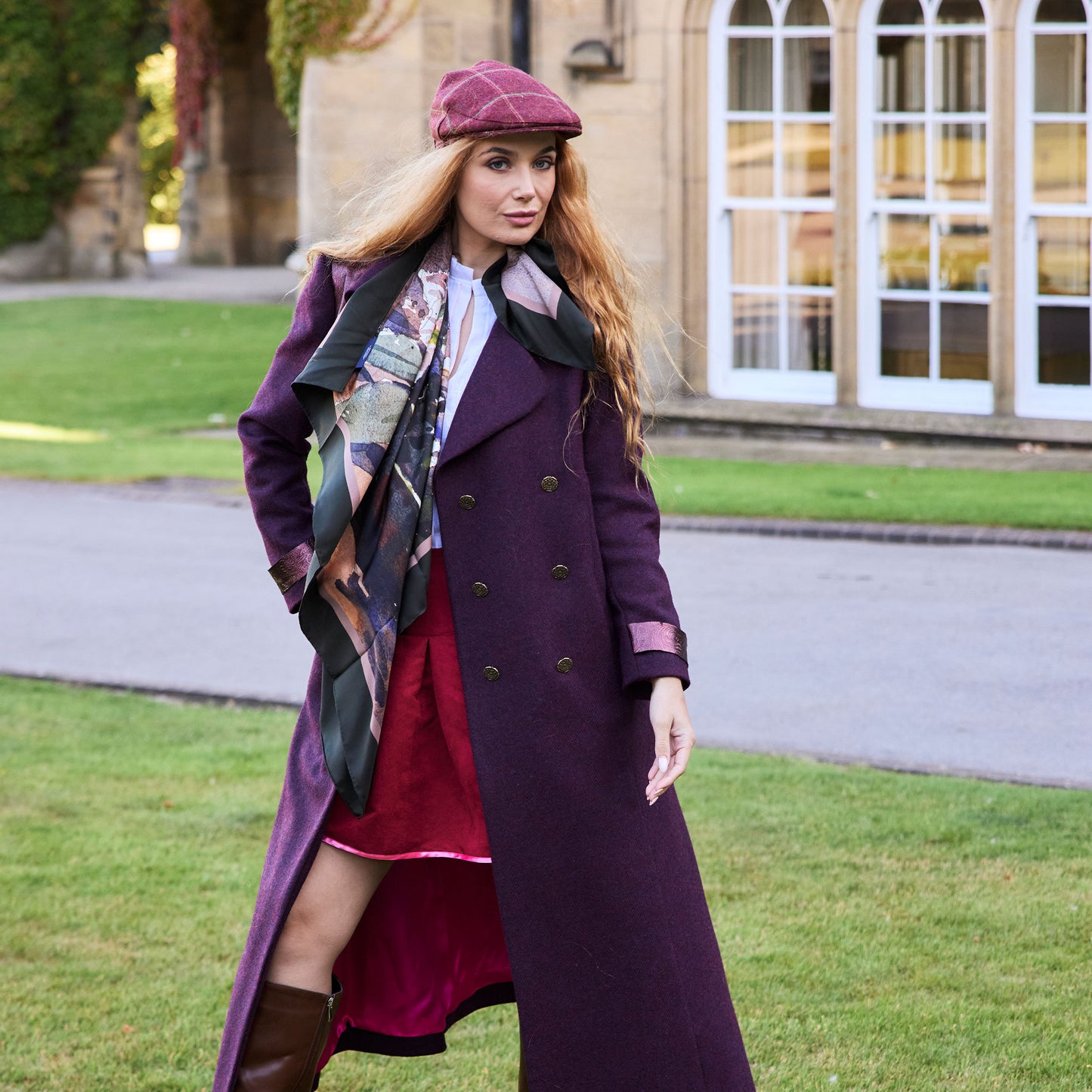 'Winter's Rose' Silk Scarf: Wild Holly & Dusky Rose
