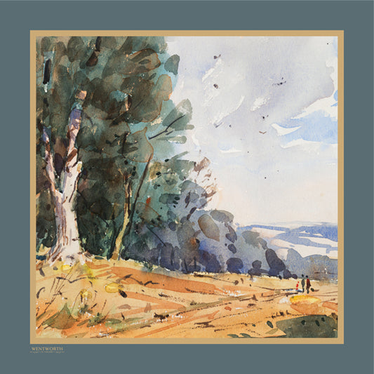 'An Afternoon Stroll' Silk Scarf; Ocean Deep & Cobbled Honey, 650x650mm