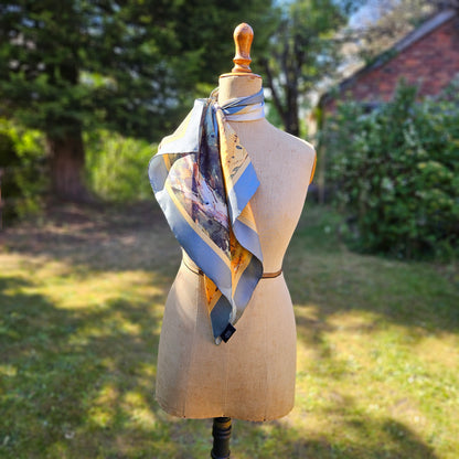 'An Afternoon Stroll' Silk Scarf; Ocean Deep & Cobbled Honey, 650x650mm