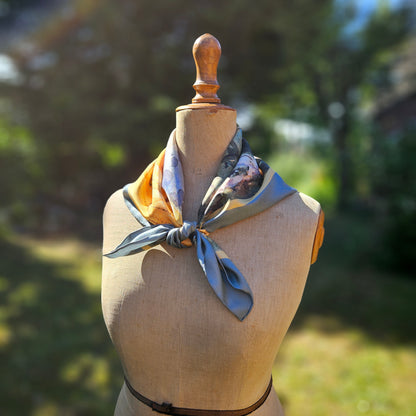 'An Afternoon Stroll' Silk Scarf; Ocean Deep & Cobbled Honey, 650x650mm
