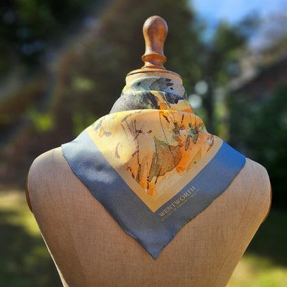 'An Afternoon Stroll' Silk Scarf; Ocean Deep & Cobbled Honey, 650x650mm