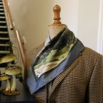 'The Gathering Storm' Silk Scarf: Weathered Slate & Hunter