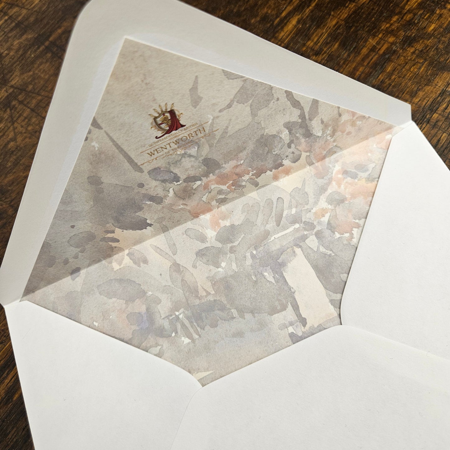 Showing the inside of a lined envelope that pairs with our greetings cards