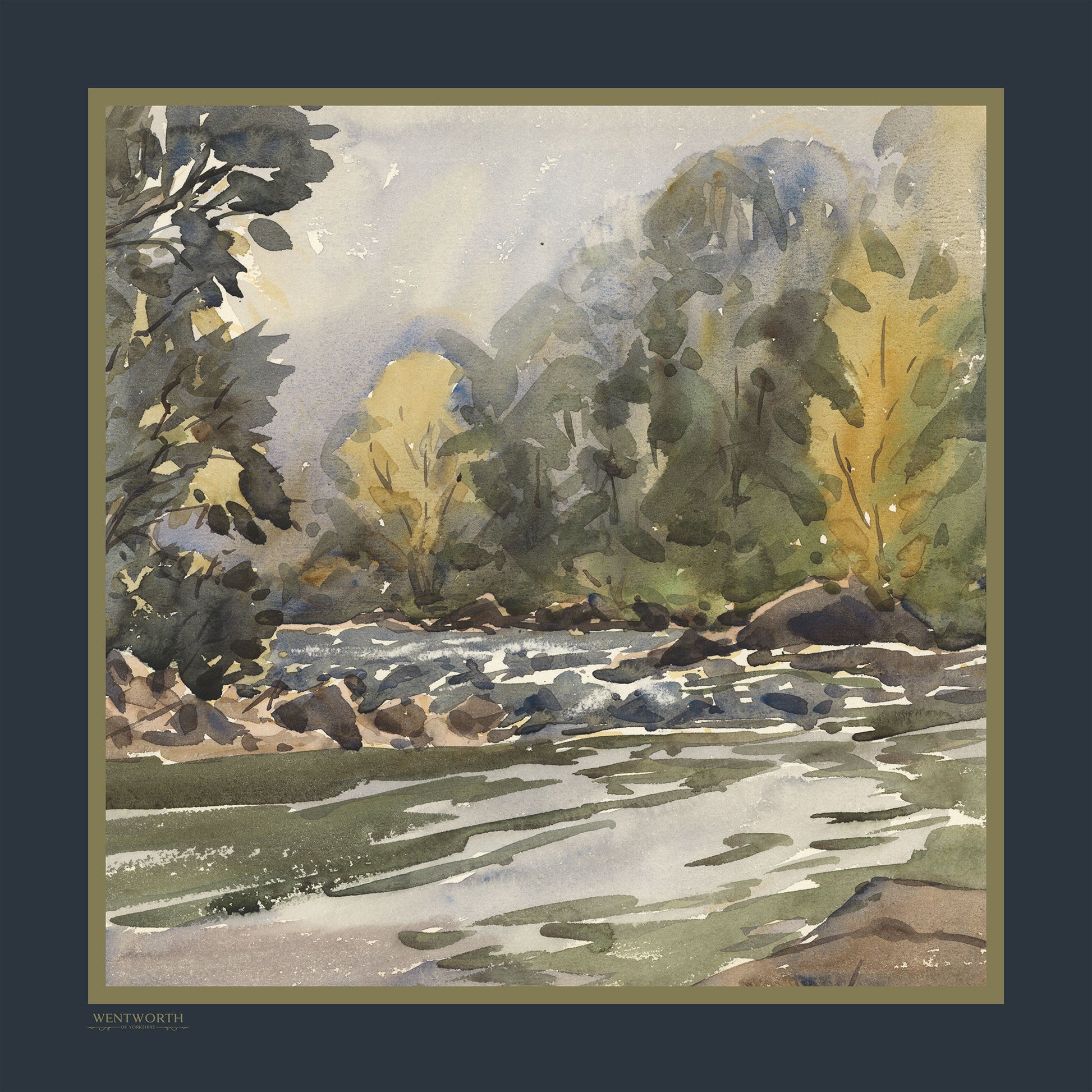 Layflat image of Where the Salmon Leap silk scarf | Silk Scarf | Wentworth of Yorkshire